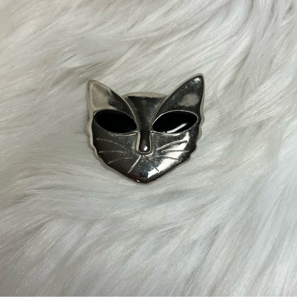 Silver and Black Cat Brooch